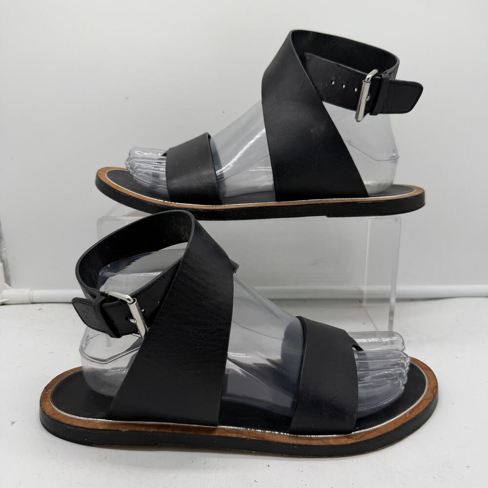 Vince Mailin Sandals Womens 8.5 Black Ankle Wrap Flat Strap Leather